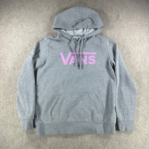 Vans Tops - Vans Womens Pullover Hoodie Gray Pink Logo Fleece Skate Sweatshirt Size Small